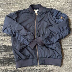 H&M Silky Navy/Gold Bomber Jacket With Ruching